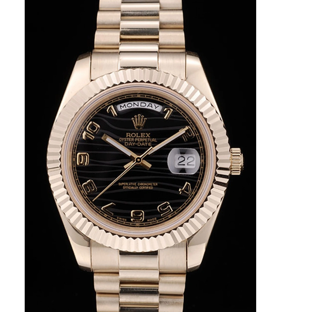 Aaa fake watches Dial 41980 Stainless Patterned Rolex Steel Strap DayDate Gold Black 1028